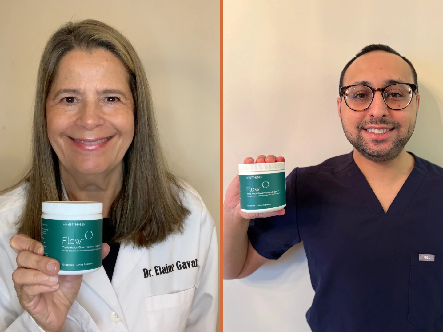 Healthcare professionals holding Flow™ supplement bottle