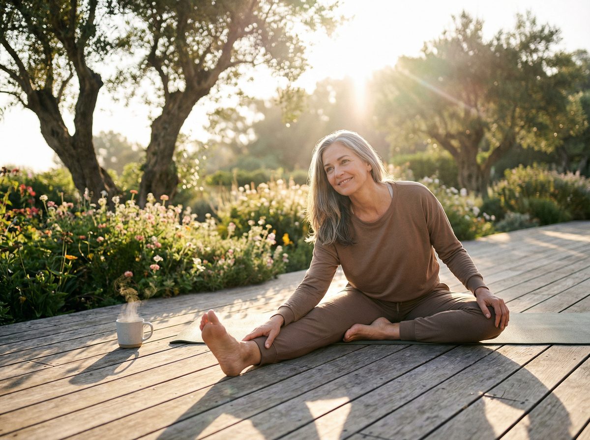 Woman practicing morning wellness routine