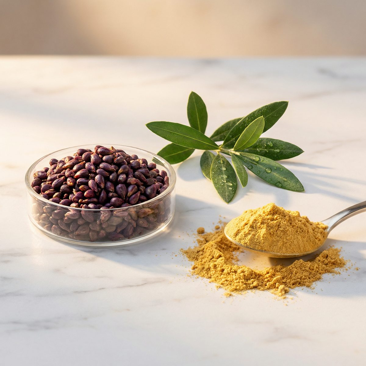 Three natural ingredients: grape seeds, olive leaves, and CoQ10